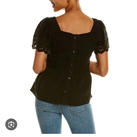 Madewell Eyelet-Sleeve Lucie Smocked Peplum Top - Picture 2 of 6